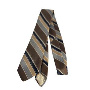 VTG 90s John-Barton Silk Tie Beige Tan Blue Stripes Classic Formal Mens Necktie
